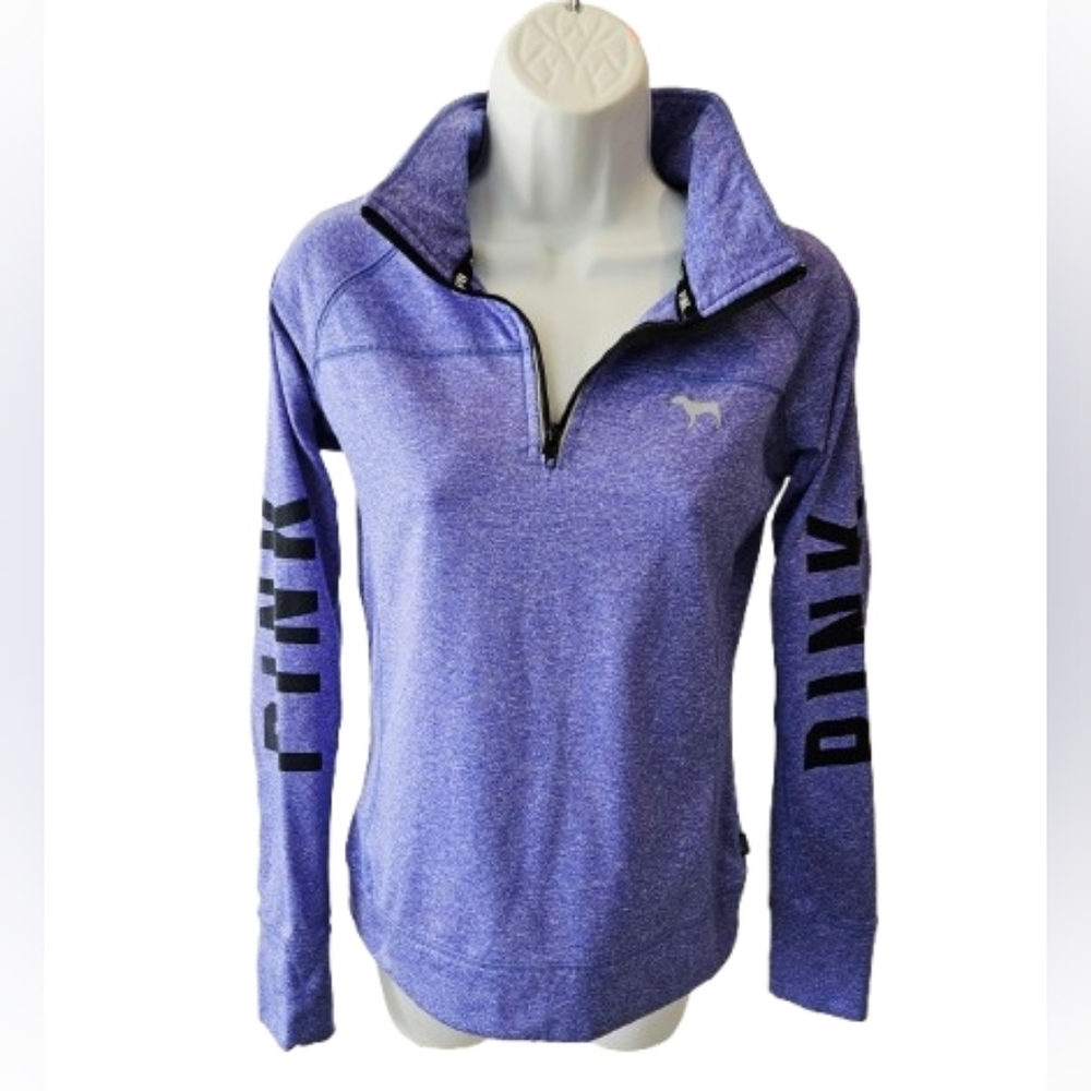 Victoria’s Secret PINK Purple Quarter Zip Pullover Logo Sleeve Like New